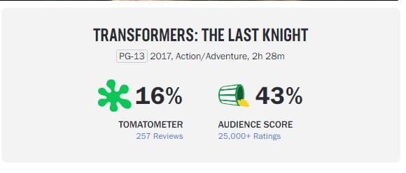 transformers the last knight rotten tomatoes