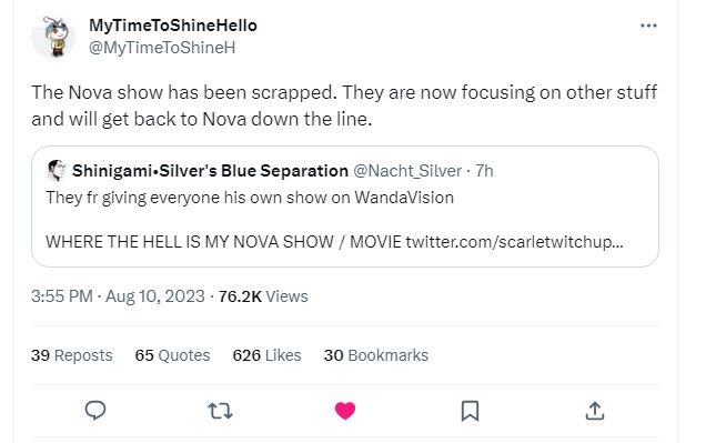 nova canceled mcu tweet