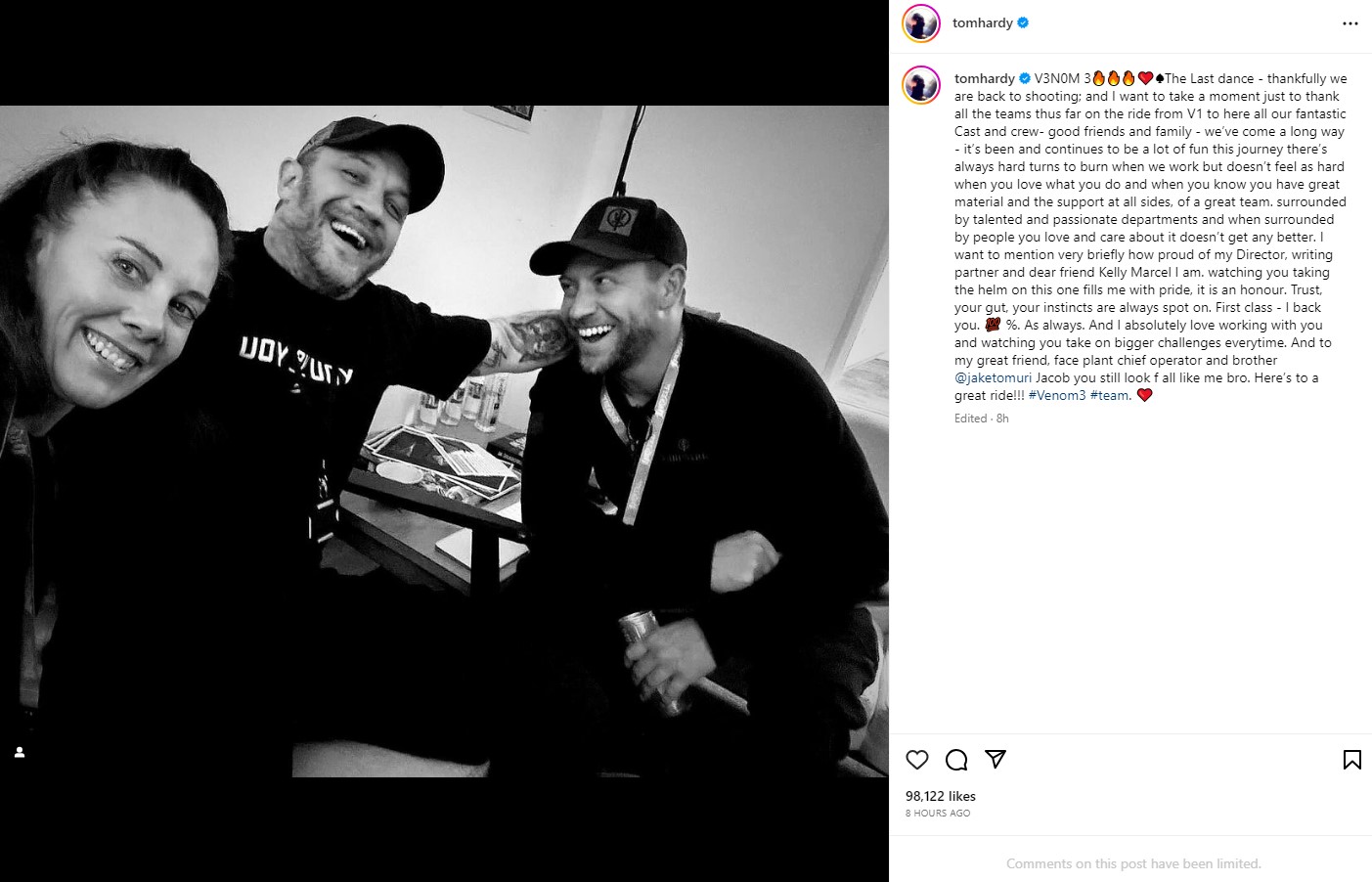 venom 3 filming tom hardy