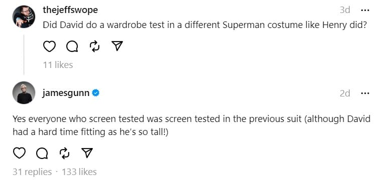 james gunn david corenswet superman suit test