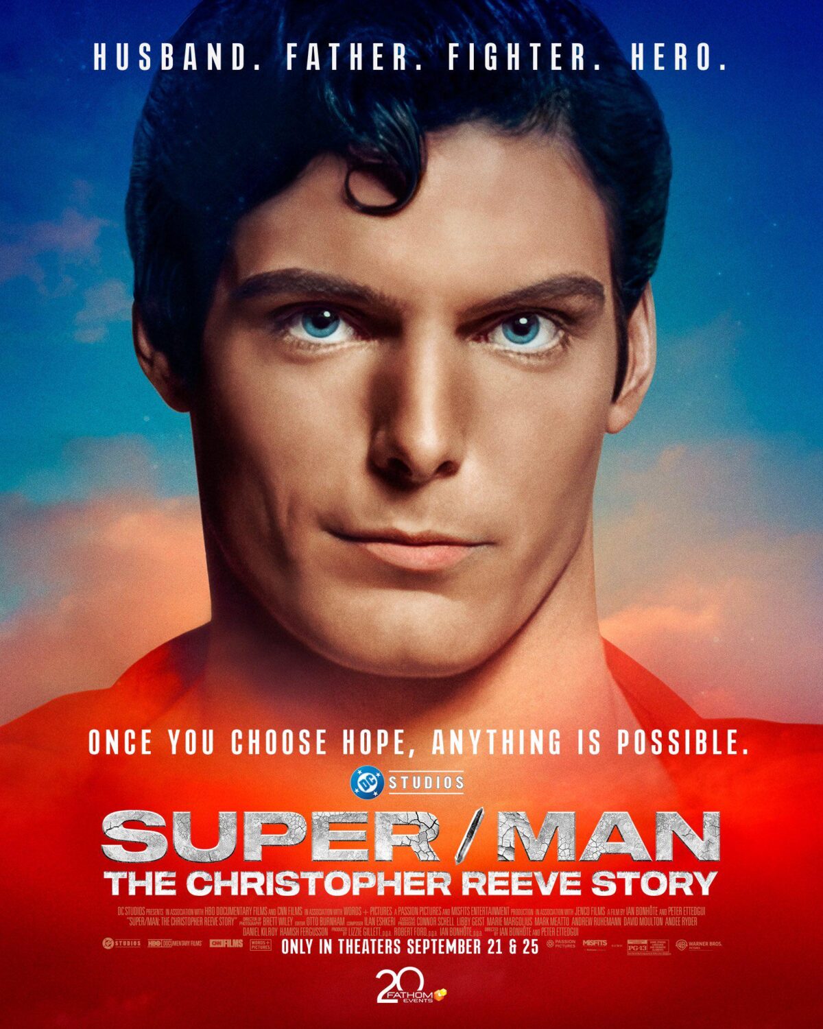 Poster with the story of Superman and Christopher Reeve