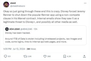 Disney Hack Reveals Disney Shut Down Jeremy Renner App, Not 'Online
