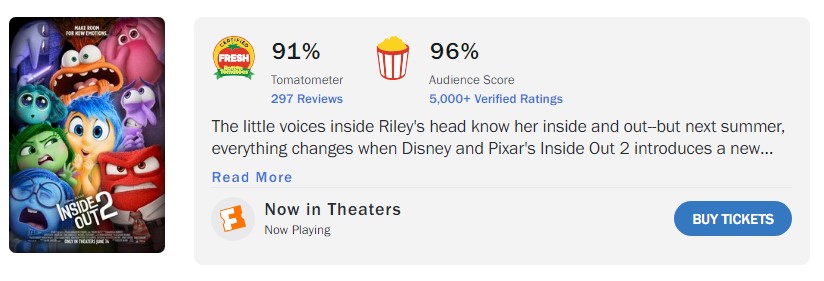 inside out 2 rotten tomatoes 91 96