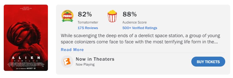 alien romulus rotten tomatoes score 2