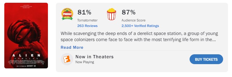 alien romulus rotten tomatoes score 3