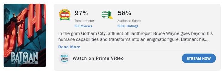 batman caped crusader rotten tomatoes score 58 97