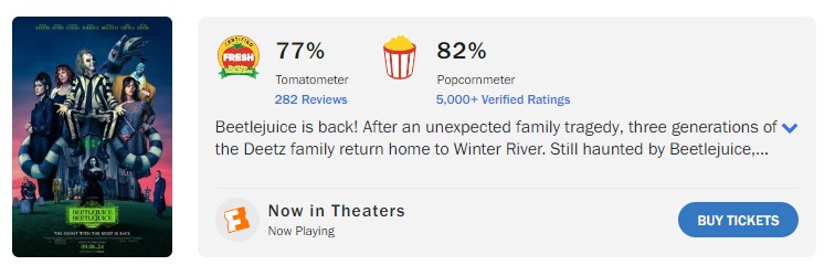 beetlejuice 2 rotten tomatoes