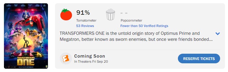 transformers one rotten tomatoes