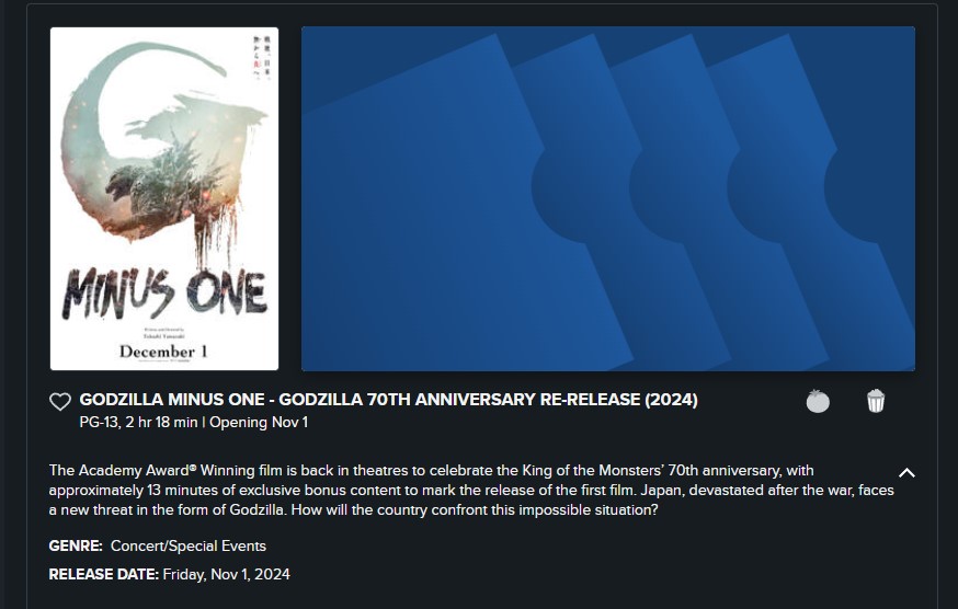 godzilla minus one re release fandango