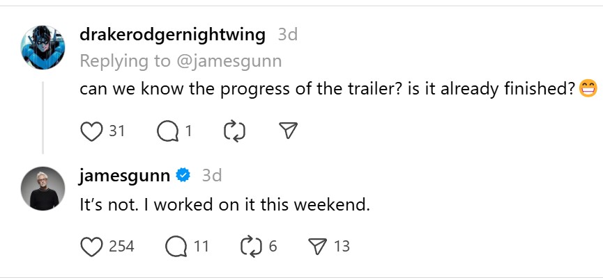 james gunn working on superman trailer