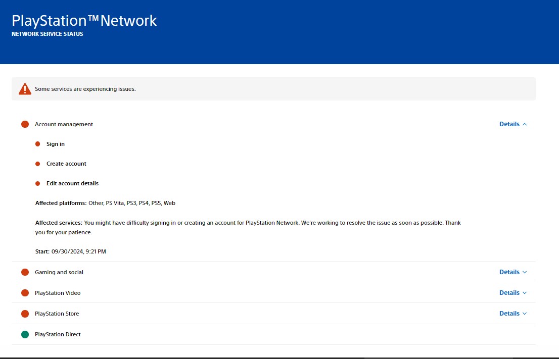 playstation network down status
