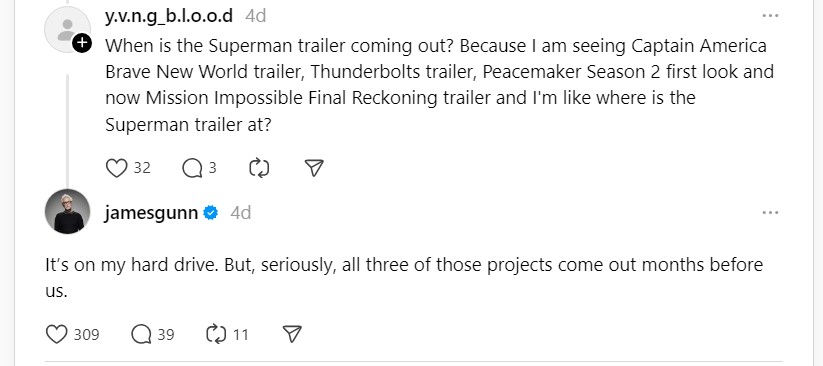 james gunn superman trailer answer