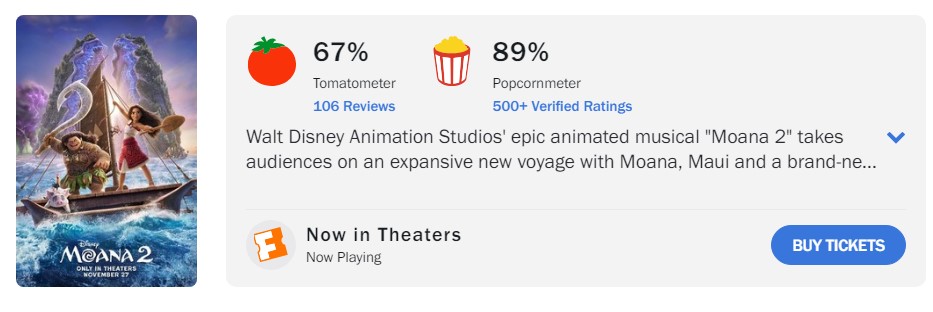 moana 2 rotten tomatoes score