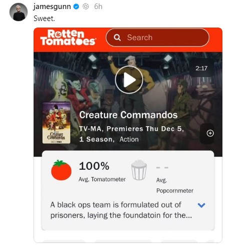 james gunn creature commandos rotten tomatoes