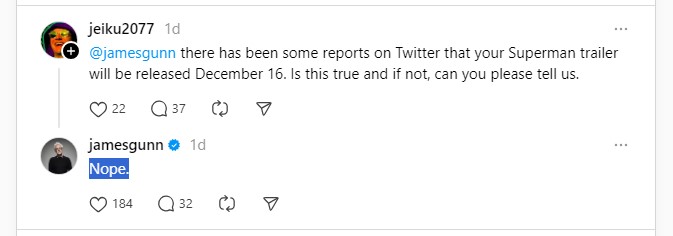 james gunn superman trailer dec 16