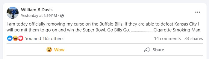 william b davis buffalo bills curse