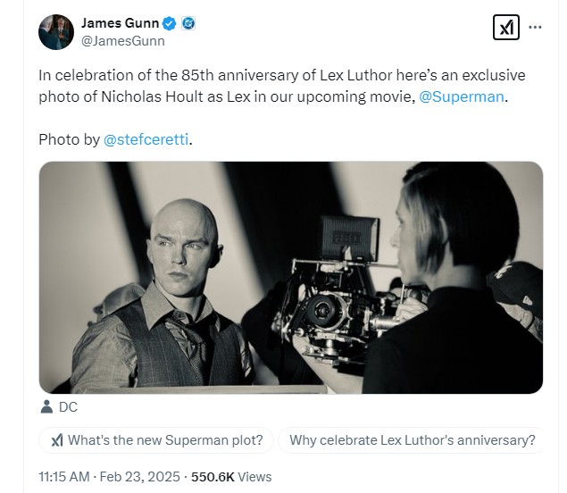 james gunn nicholas hoult lex luthor superman bts tweet