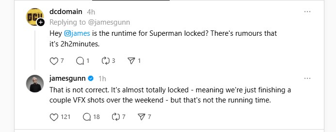 james gunn superman runtime james gunn superman runtime