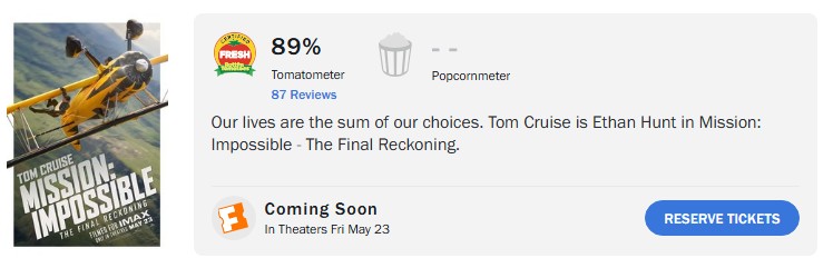 mission impossible final reckoning rotten tomatoes score mission impossible final reckoning rotten tomatoes score