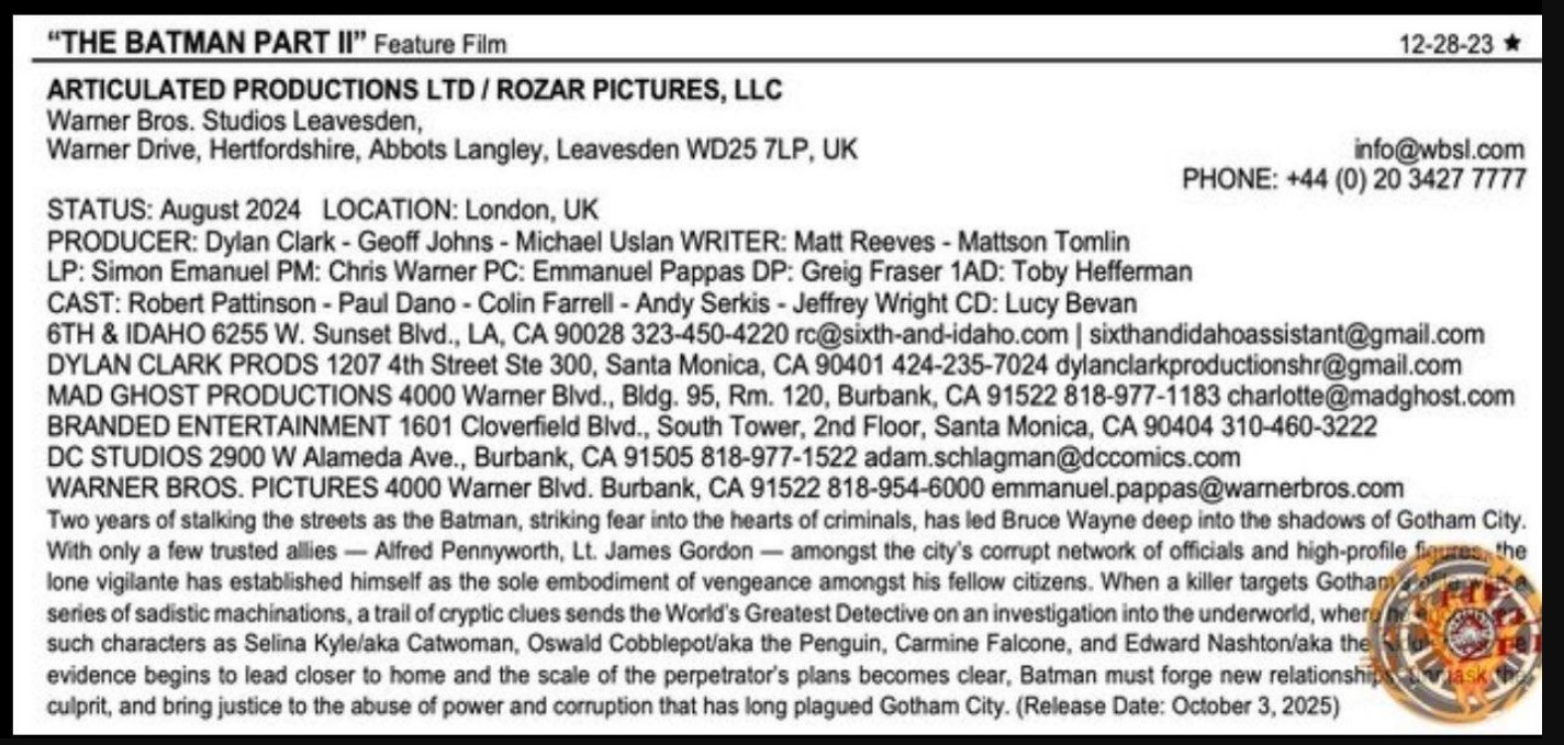 production weely batman 2 2023 production weely batman 2 2023