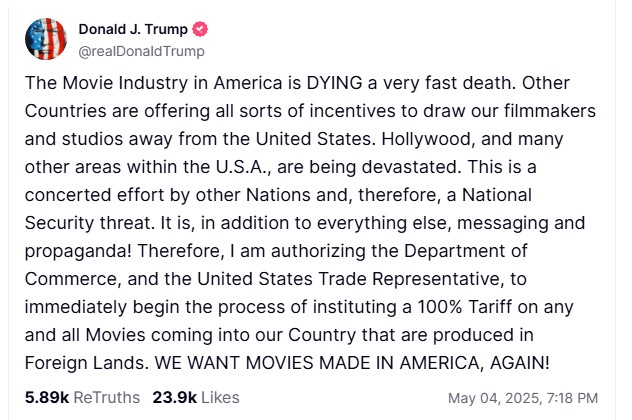 trump truth social movie tariffs trump truth social movie tariffs