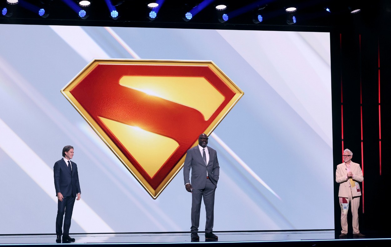 wbd upfronts james gunn peter safran shaquille oneilll