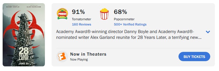 28 years later rotten tomatoes score 28 years later rotten tomatoes score