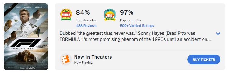 f1 rotten tomatoes score f1 rotten tomatoes score