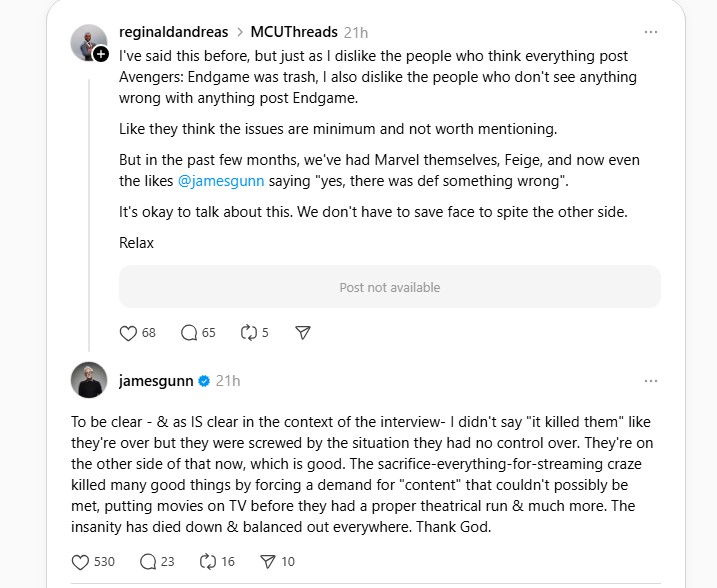 james gunn kills mcu response