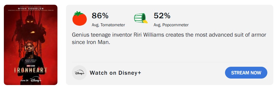 ironheart rotten tomatoes score 52 ironheart rotten tomatoes score 52