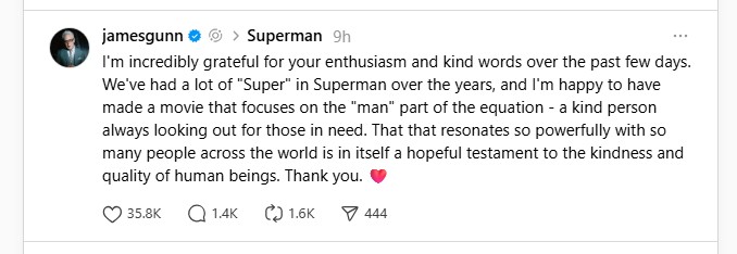 james gunn celebrates superman threads