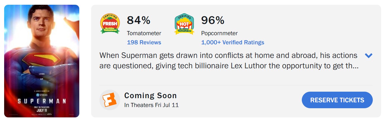 superman rotten tomatoes fan score superman rotten tomatoes fan score