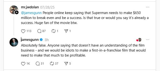 james gunn superman budget threads