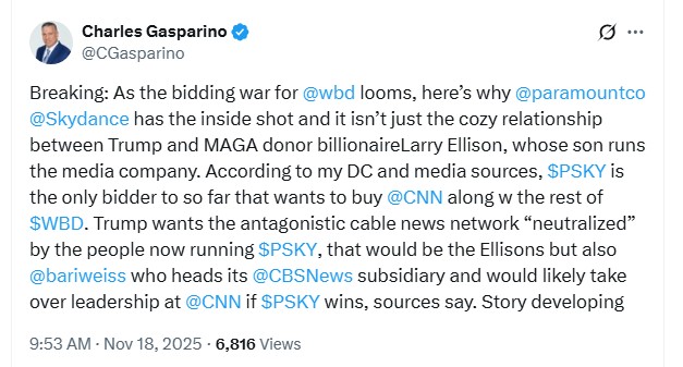 charles gasparino trump parmount wbd