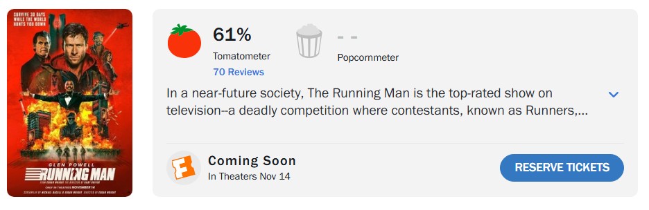 running man rotten tomatoes score