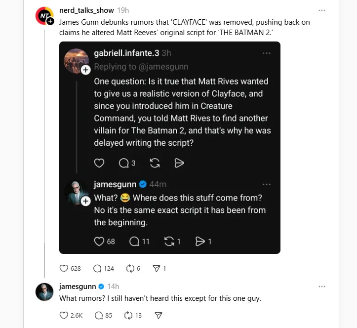 james gunn threads batman rumors