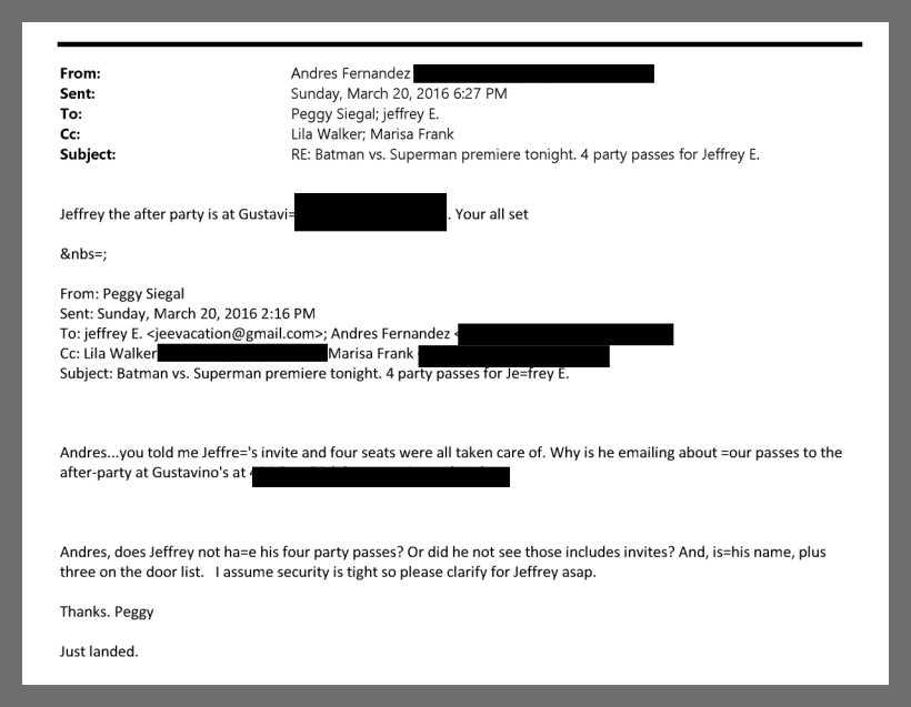 epstein batman v superman invite