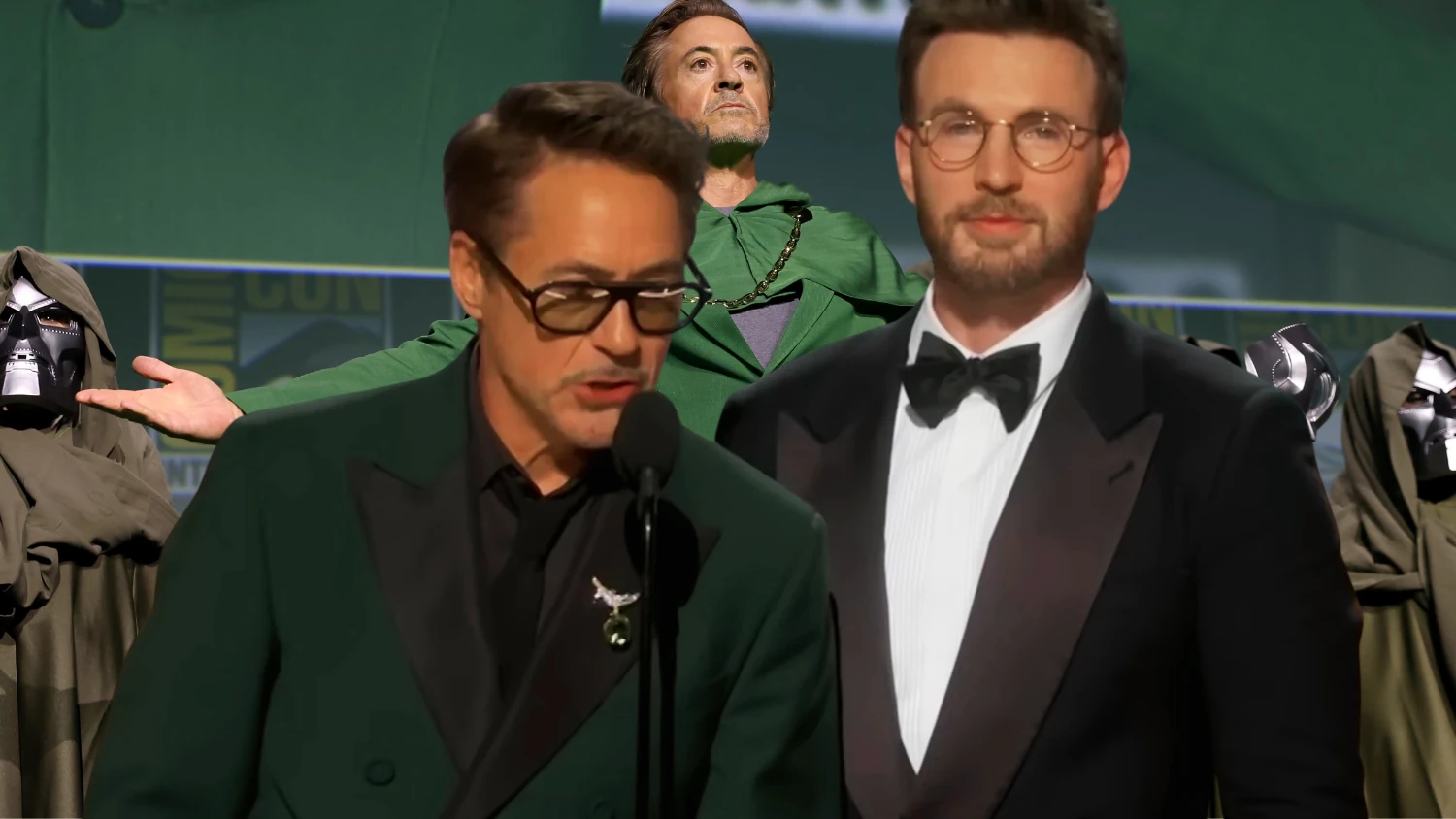 oscars avengers robert downey jr chris evans 1 Avengers Reunion At Oscars: Robert Downey Jr., Chris Evans, Channing Tatum Tease Doomsday
