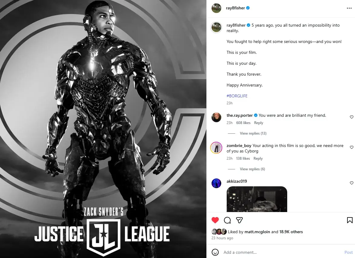 ray fisher justice league isntagram post ray porter