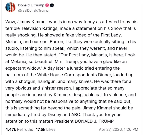trump kimmel truth social