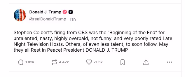 Trump Colbert Truth Social Screenshot
