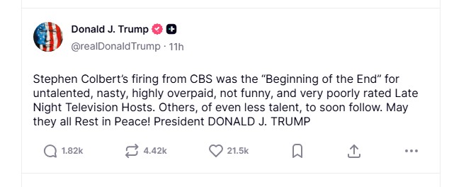 Trump Colbert Truth Social Screenshot