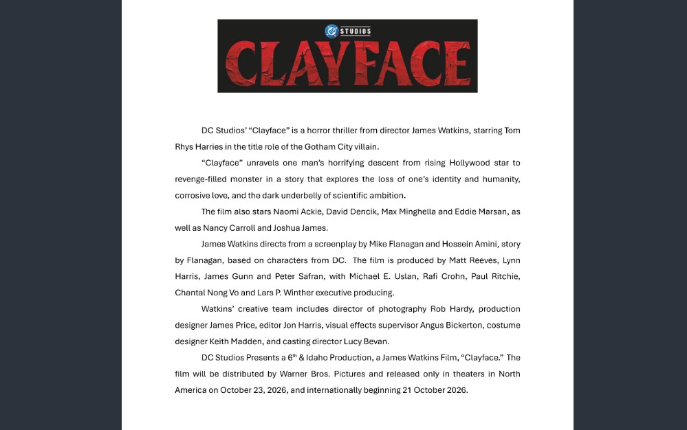 Clayface Production Listing June 17 2026 Wbd