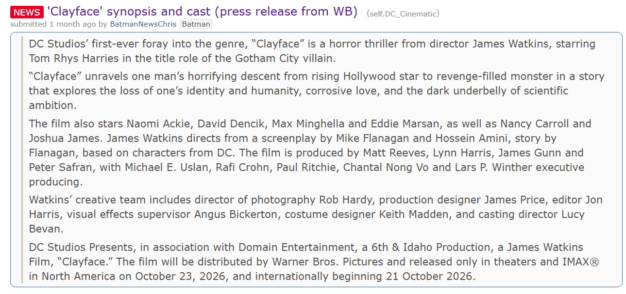 Clayface Production Listing Reddit