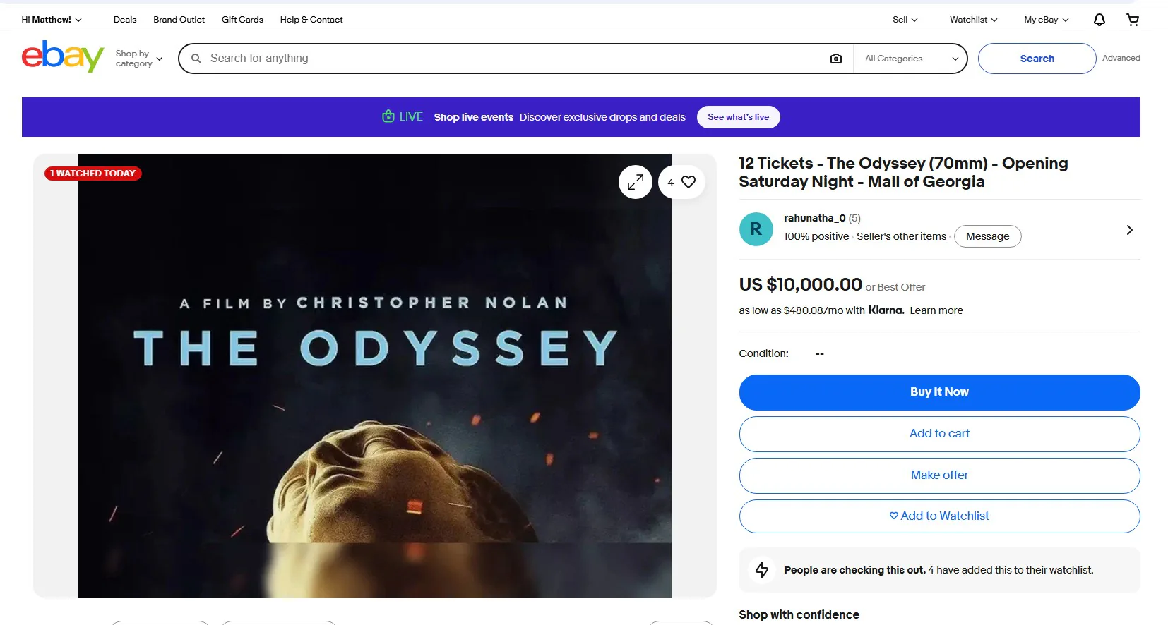 Odyssey Ebay Tickets 10k