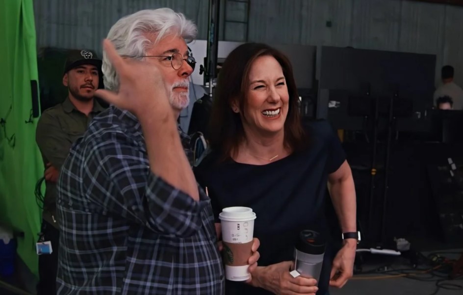 George Lucas and Kathleen Kennedy The Mandalorian Set Star Wars